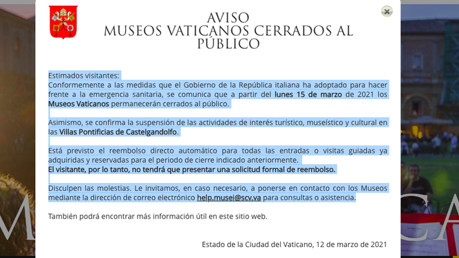Los Museos Vaticanos anuncian su cierre desde este lunes