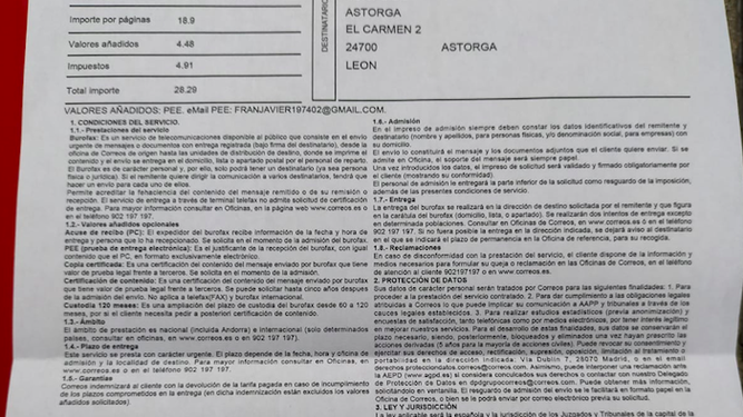 Burofax enviado por Javier tras la 'reunión'