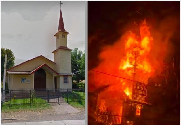 Iglesia incendiada en Chile