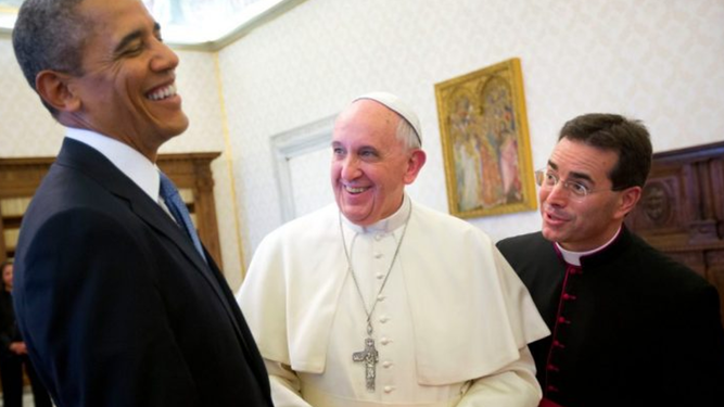 Francisco, Obama y monseñor Mark Gerard Miles
