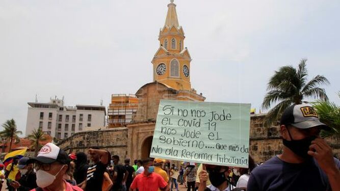 Manifestantes en la ciudad de Cartagena.