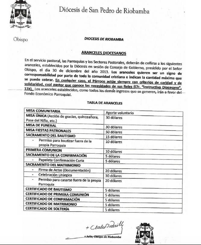 Aranceles en Riobamba