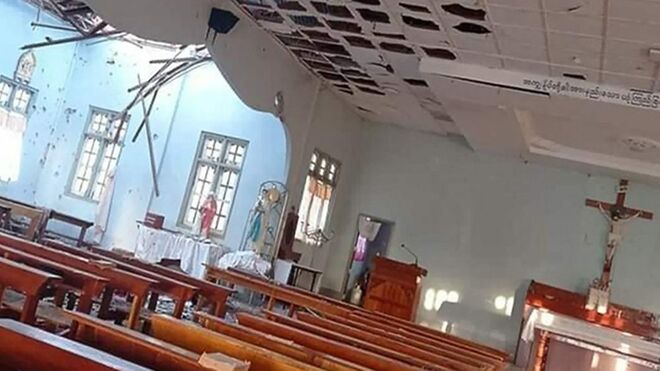 Iglesia bombardeada en Kayah, Myanmar