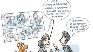 Viñeta de Agustín de la Torre que ilustra el coloquio en los Jueves de RD.