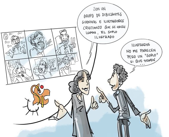 Viñeta de Agustín de la Torre que ilustra el coloquio en los Jueves de RD.