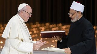Francisco y el Gran Imán de Al-Azhar, Ahmed at-Tayyeb, en Abu Dabi