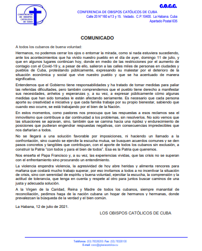 Comunicado Obispos Cuba