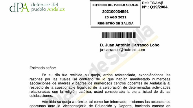 Carta de Jesús Maeztu en respuesta a Juan Carrasco.