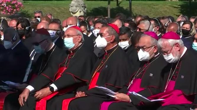 Cardenales y obispos escuchan al Papa