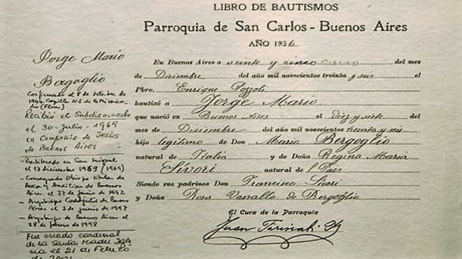 Partida de bautismo de Jorge Mario Bergoglio