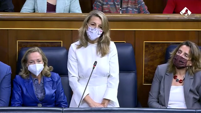 Yolanda Díaz, durante su intervención en el Congreso.