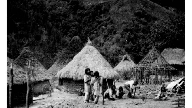 Noel Olaya ayuda a reconstruir la aldea kogui Maruámake