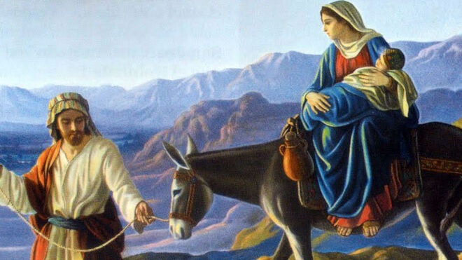 Jesús, María y José en Egipto, huyendo de Herodes.
