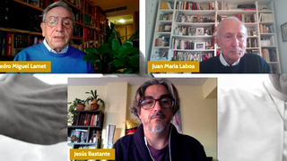 Pedro Miguel Lamet, Juan Mari Laboa y Jesús Bastante, durante el webinar