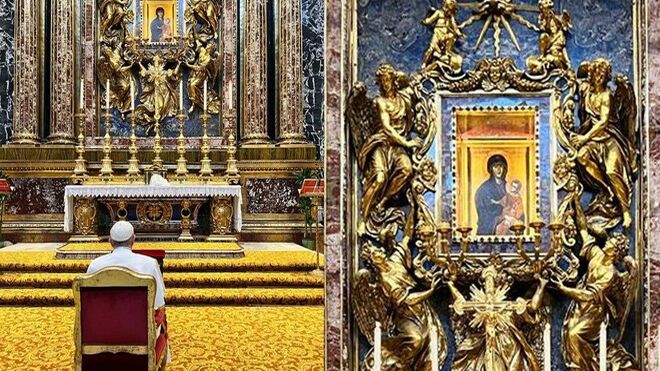 Francisco ora ante la Virgen