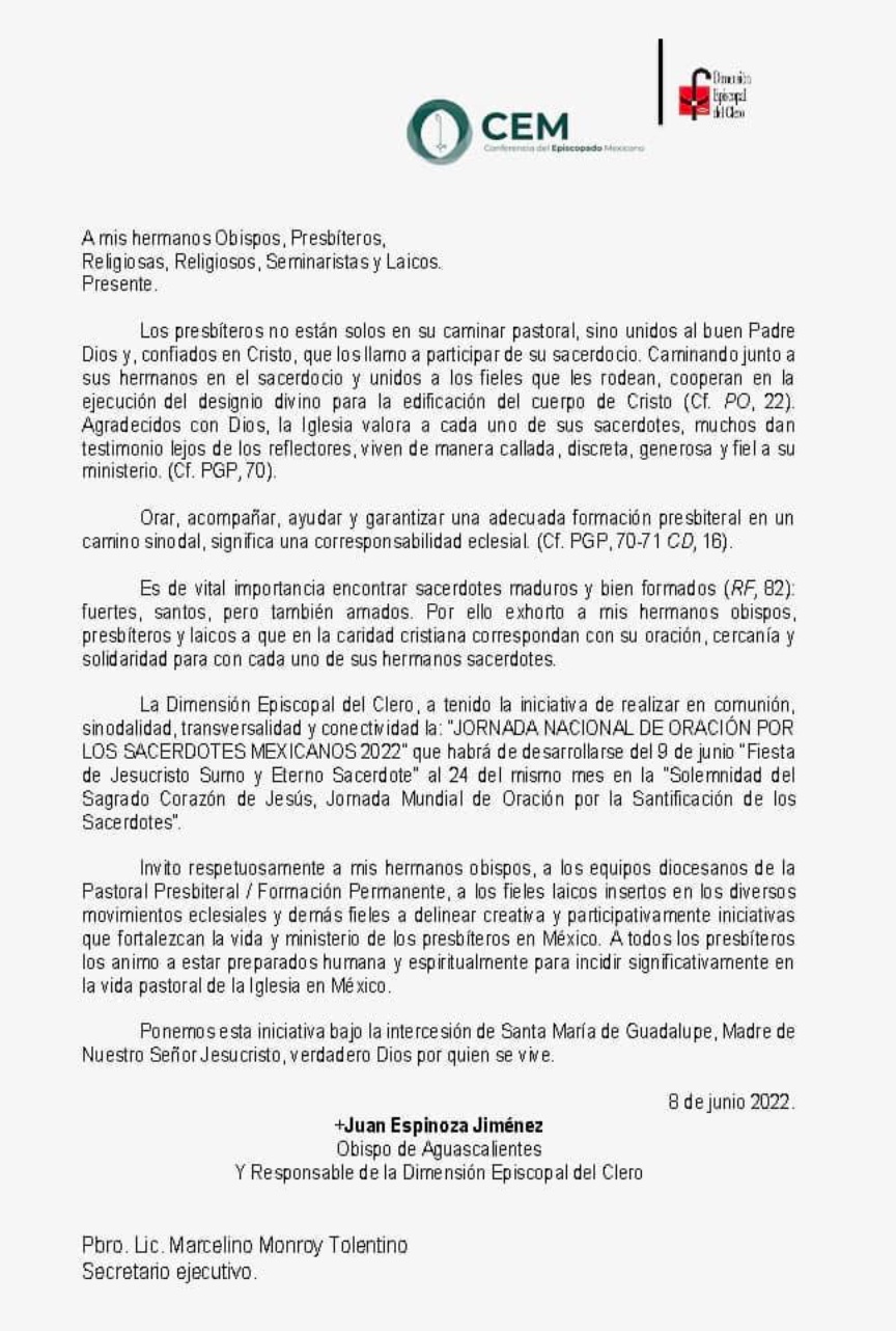 Comunicado por Mons. Juan Espinoza Jiménez