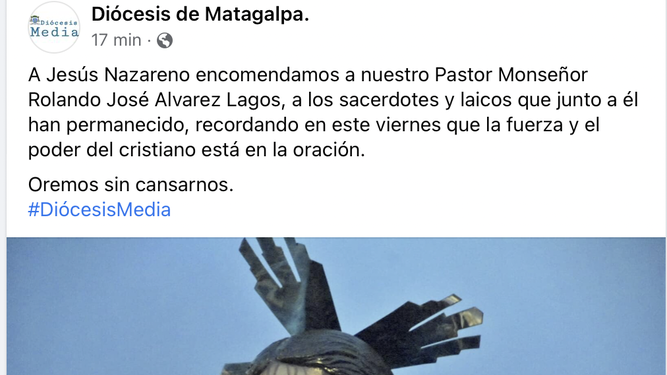 Última comunicación en Facebook de la diócesis de Matagalpa