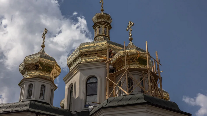 Templo afectado por la guerra de Ucrania