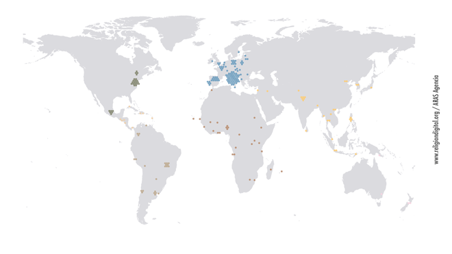 Distribución de los cardenales en el mundo (2022)