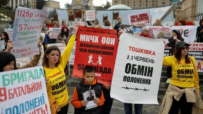 Protesta de familiares de prisioneros de guerra ucraniano