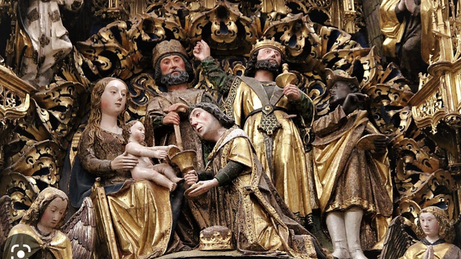 Detalle de la Epifanía en el retablo mayor de la Cartuja de Miraflores, Burgos, por Gil de Siloé