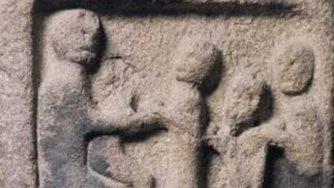 La Epifanía en un relieve de la iglesia de San Juan de Cambas en Castrocaldelas, Orense, S.XI