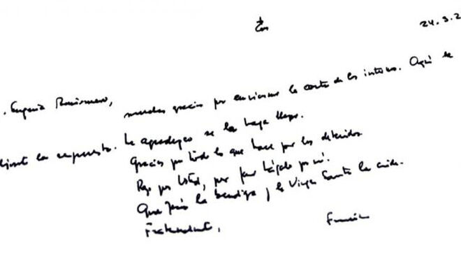 Carta manuscrita del Papa a los presos de Buenos Aires