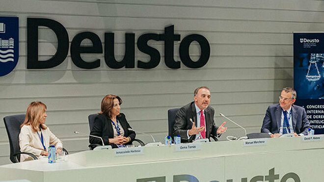 El magistrado Manuel Marchena, durante su comparecencia hoy en Deusto