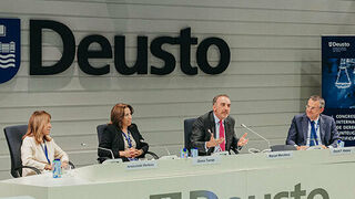 El magistrado Manuel Marchena, durante su comparecencia hoy en Deusto