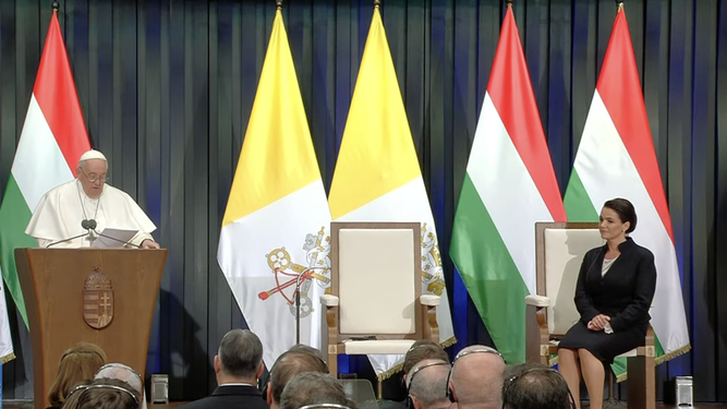 Francisco, durante su discurso ante la presidenta de Hungría