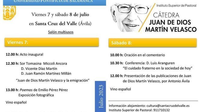 Programa de las Jornadas de la Cátedra Juan de Dios Martín Velasco