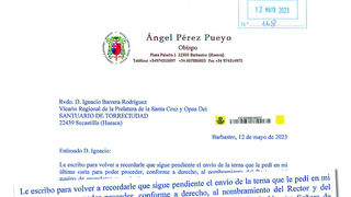 Carta de Pérez Pueyo al vicario del Opus Dei en España