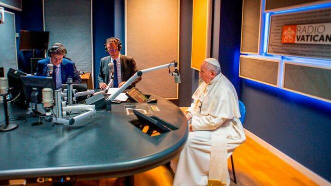 Francisco durante la grabación del 'Popecast' para la JMJ de Lisboa