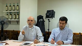 Xabi Gómez y David Melián, durante el desayuno de prensa