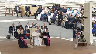 El papa, durante la audiencia de hoy