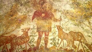 El buen pastor. Catacumbas de Domitila. Roma