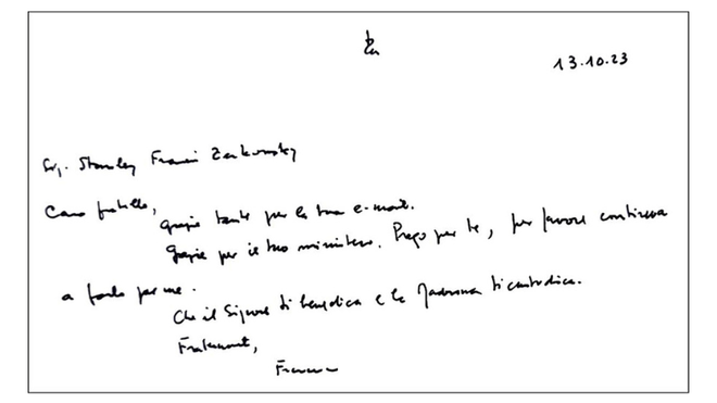 La carta de Francisco a Stan Zerkowski