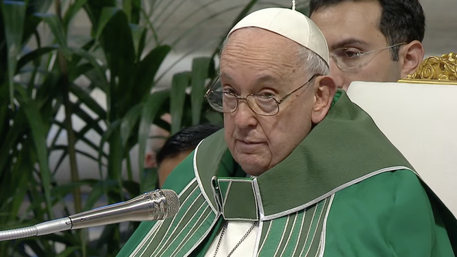 El Papa, durante la homilía de clasura de la primera fase del Sínodo de la Sinodalidad