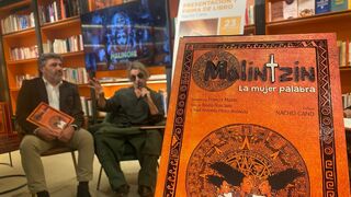 Juan Pedro Castellano, y Nacho Cano, en la presentación de Malintzin (Fundación Edelvives)