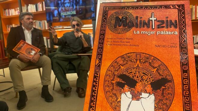 Juan Pedro Castellano, y Nacho Cano, en la presentación de Malintzin (Fundación Edelvives)