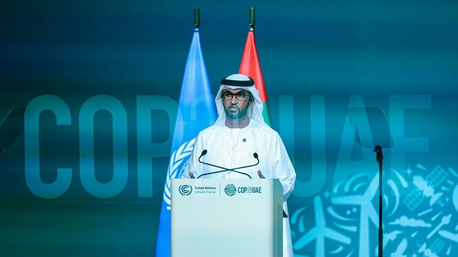 El sultán Ahmed Al Jaber, presidente de la COP28, durante la inauguración de esa cumbre