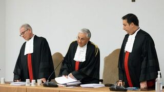 Magistrados del proceso en la sala multifuncional del Museo Vaticano