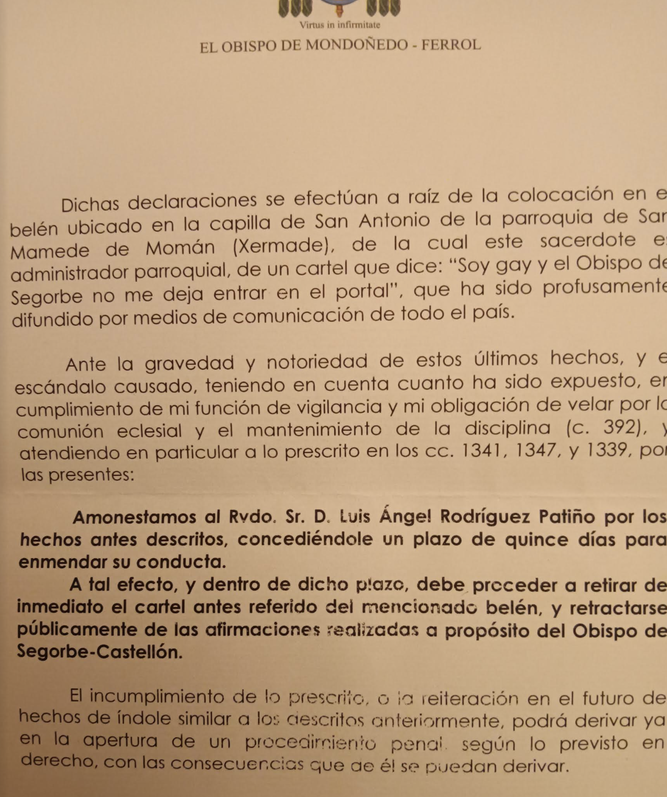 Amonestación al cura Patiño