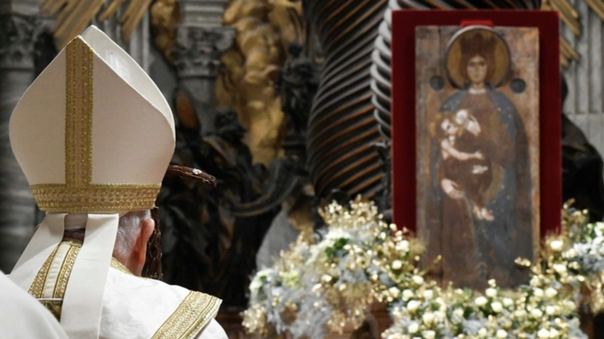 Papa y la Virgen que amamanta