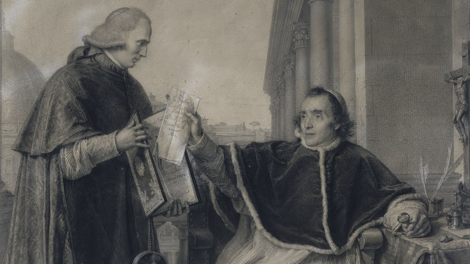Pío VII entrega al cardenal Consalvi el Concordato de 1801