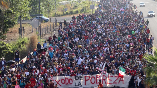 Caravana de migrantes. Tapachula, México. Diciembre de 2023