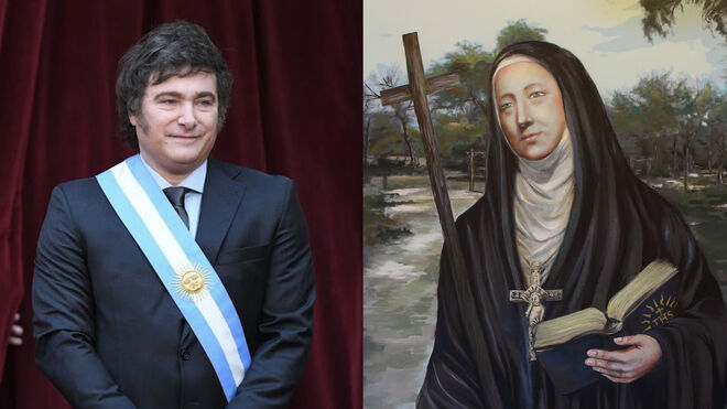 Javier Milei e imagen de mama Antula