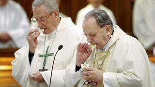Juan María Uriarte (dcha) junto al obispo emérito de la diócesis, José María Setién