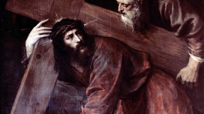 Cristo y el Cireneo, en un lienzo de Tiziano