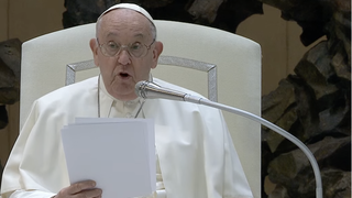 Francisco, durante la audiencia, donde leyó la catequesis y los saludos